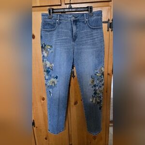 Chico's Blue Floral Embroidered Straight Leg Jeans